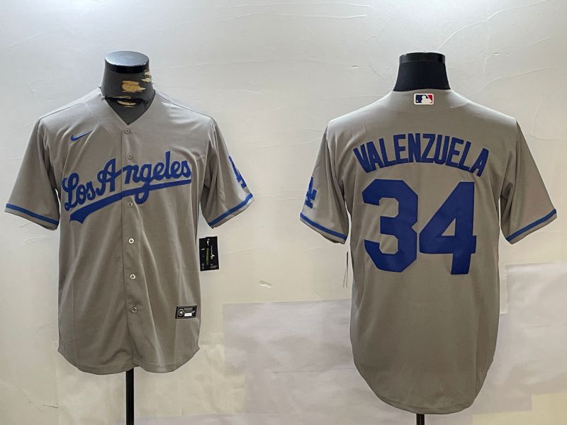 Men Los Angeles Dodgers #34 Valenzuela Grey Game 2024 Nike MLB Jersey style 1029